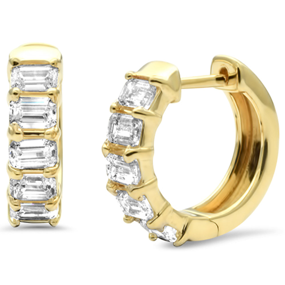 SPECIAL! 1.42ct G SI 14K Yellow Gold Emerald Cut Diamond Huggie Hoop Earrings