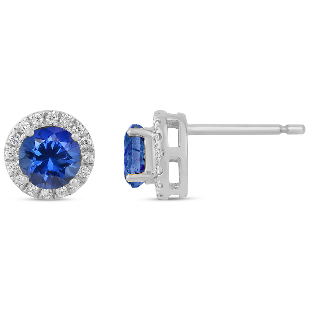 SPECIAL!1.38ct G SI 14K White Gold Diamond & Blue Sapphire Gemstone Halo Earrings