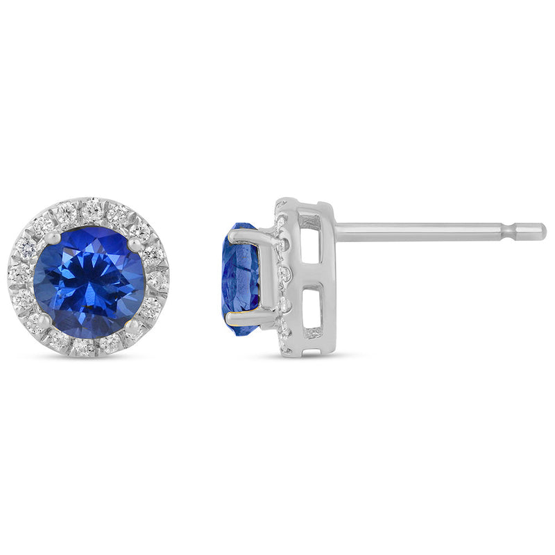 SPECIAL!1.38ct G SI 14K White Gold Diamond & Blue Sapphire Gemstone Halo Earrings