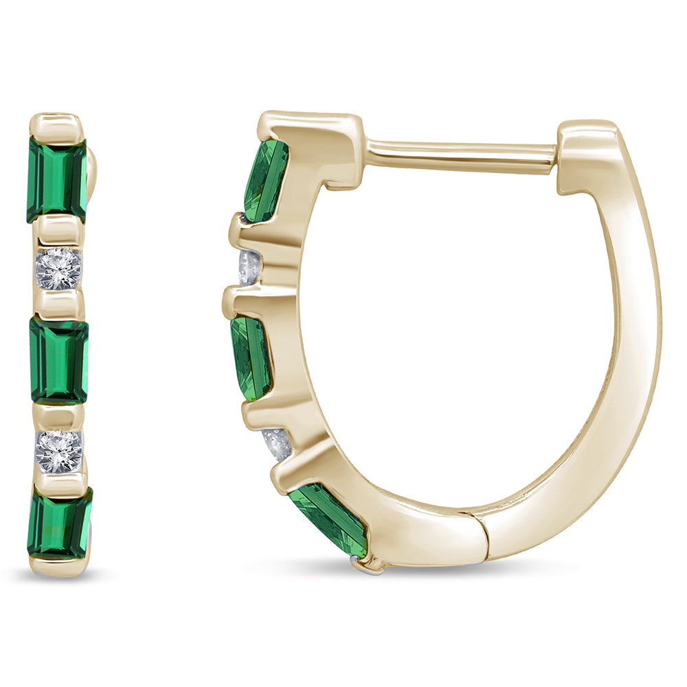 SPECIAL! .26ct G SI 14K Yellow Gold Diamond & Natural Emerald Gemstones Hoop Earrings