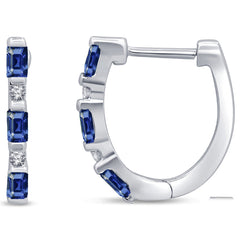 SPECIAL!.32ct G SI 14K White Gold Diamond & Blue Sapphire Gemstones Hoop Earrings