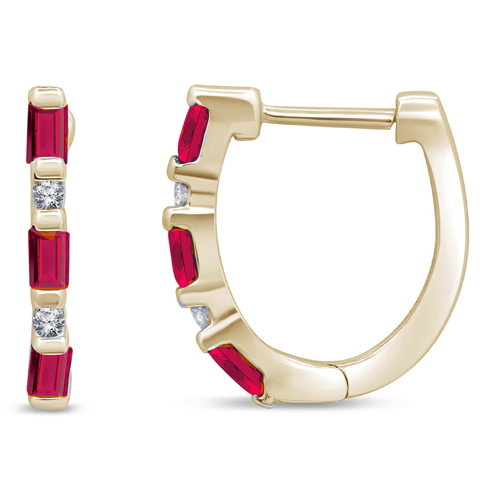SPECIAL!.37ct G SI 14K Yellow Gold Diamond & Ruby Gemstones Hoop Earrings