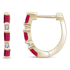 SPECIAL!.37ct G SI 14K Yellow Gold Diamond & Ruby Gemstones Hoop Earrings