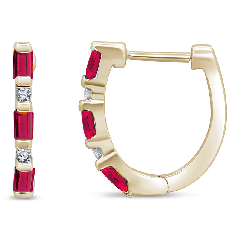 SPECIAL!.37ct G SI 14K Yellow Gold Diamond & Ruby Gemstones Hoop Earrings