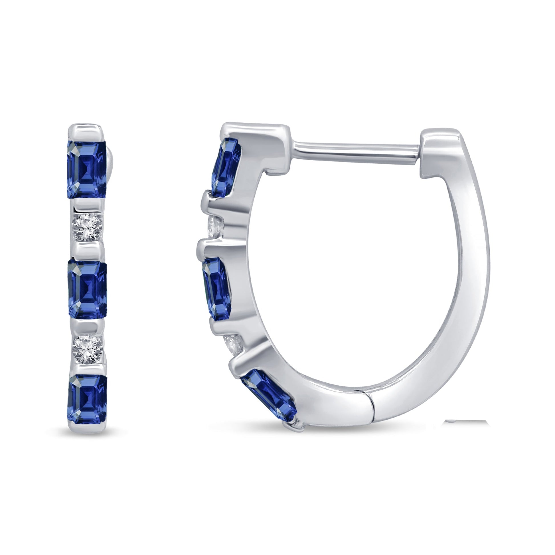 SPECIAL!.70ct G SI 14K White Gold Diamond & Blue Sapphire Gemstone Hoop Earrings