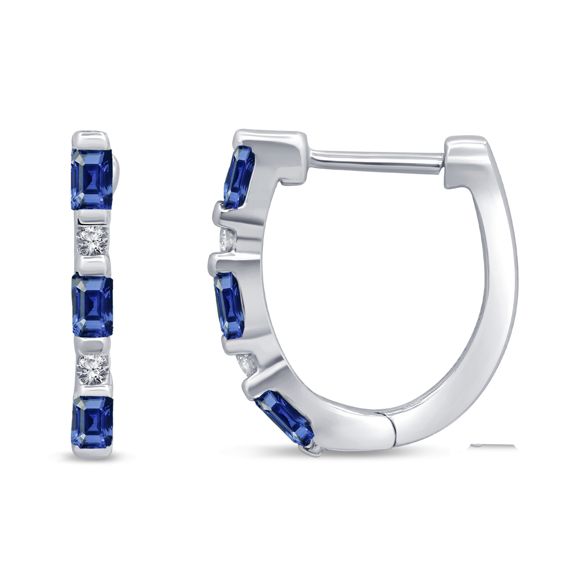 SPECIAL!.70ct G SI 14K White Gold Diamond & Blue Sapphire Gemstone Hoop Earrings