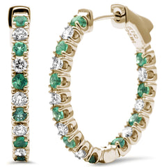 SPECIAL!1.92ct G SI 14K Yellow Gold Diamond & Genuine Emerald Gemstones Hoop Earrings