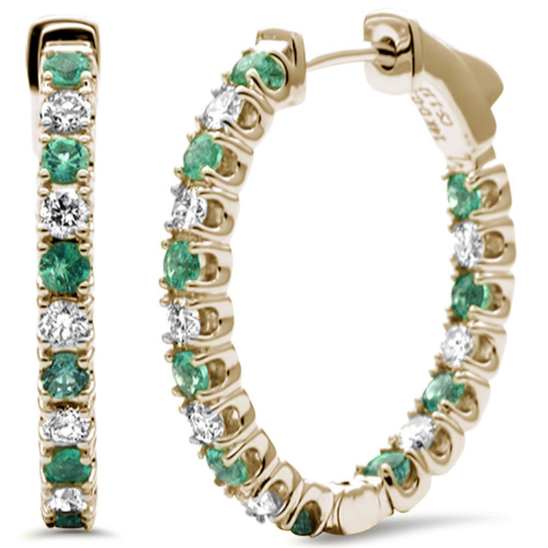 SPECIAL!1.92ct G SI 14K Yellow Gold Diamond & Genuine Emerald Gemstones Hoop Earrings