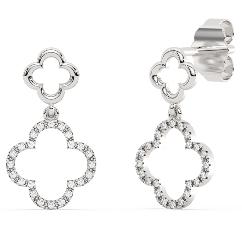 .10ct G SI 14K White Gold Diamond Clover Dangling Earrings