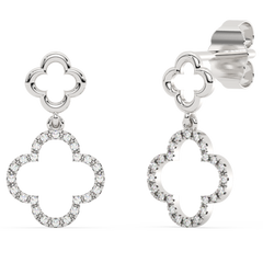 .10ct G SI 14K White Gold Diamond Clover Dangling Earrings