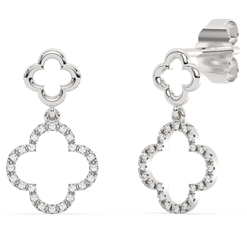 .10ct G SI 14K White Gold Diamond Clover Dangling Earrings