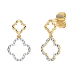 .10ct G SI 14K Yellow Gold Diamond Clover Dangling Earrings