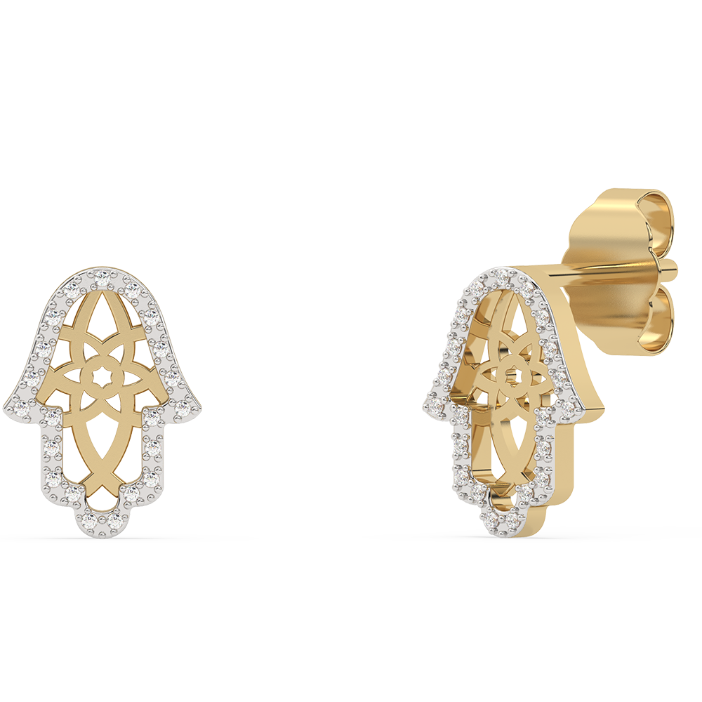 .06ct G SI 14K Yellow Gold Diamond Hamsa Petite Earrings