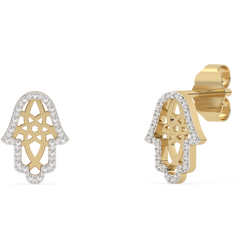 .06ct G SI 14K Yellow Gold Diamond Hamsa Petite Earrings