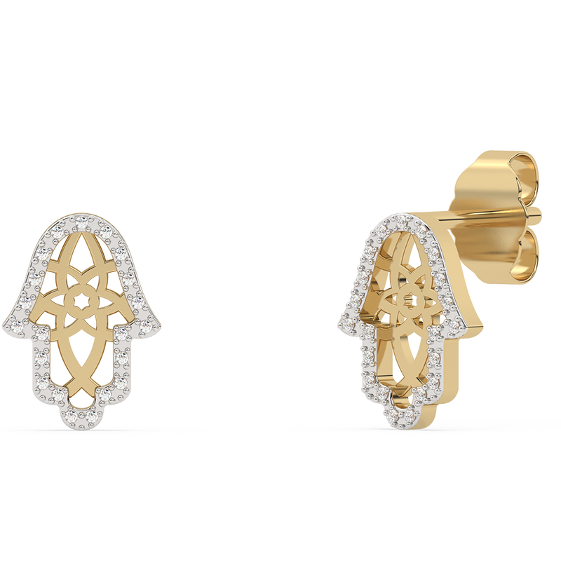 .06ct G SI 14K Yellow Gold Diamond Hamsa Petite Earrings