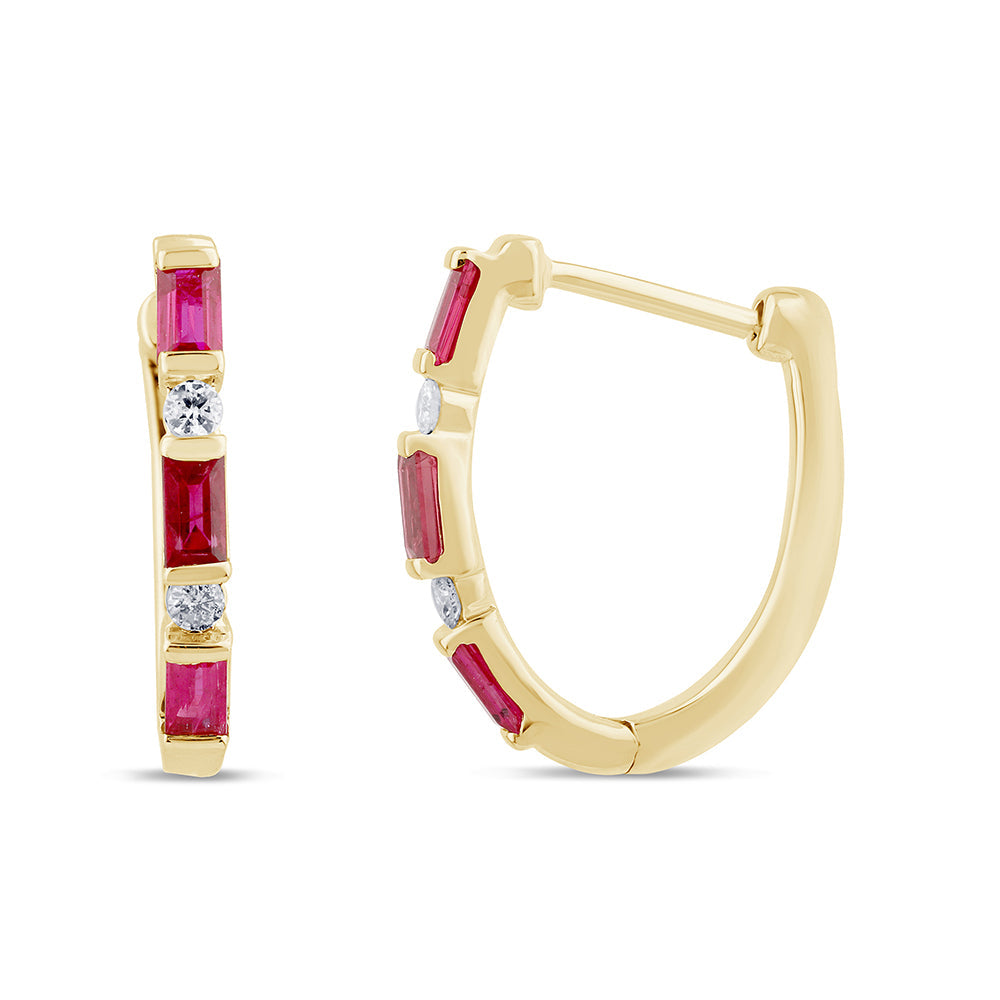 SPECIAL! .72ct G SI 14K Yellow Gold Diamond & Ruby Gemstones Hoop Earrings