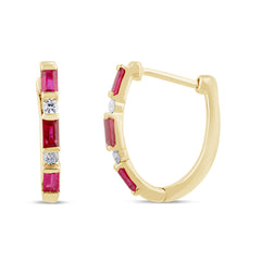 SPECIAL! .72ct G SI 14K Yellow Gold Diamond & Ruby Gemstones Hoop Earrings