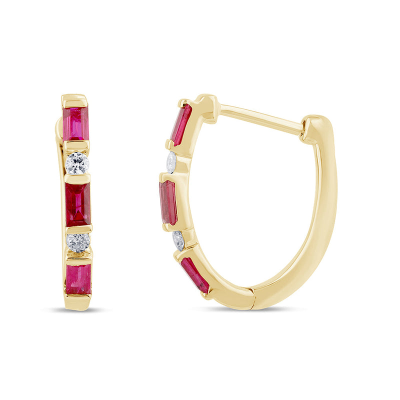 SPECIAL! .72ct G SI 14K Yellow Gold Diamond & Ruby Gemstones Hoop Earrings