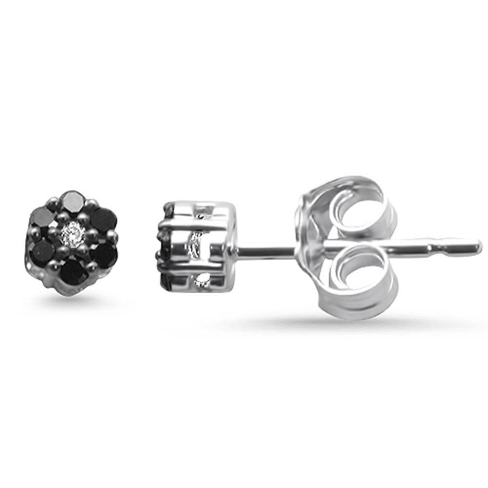 .13ct G SI 14K White Gold Black & White Diamond Flower Earrings