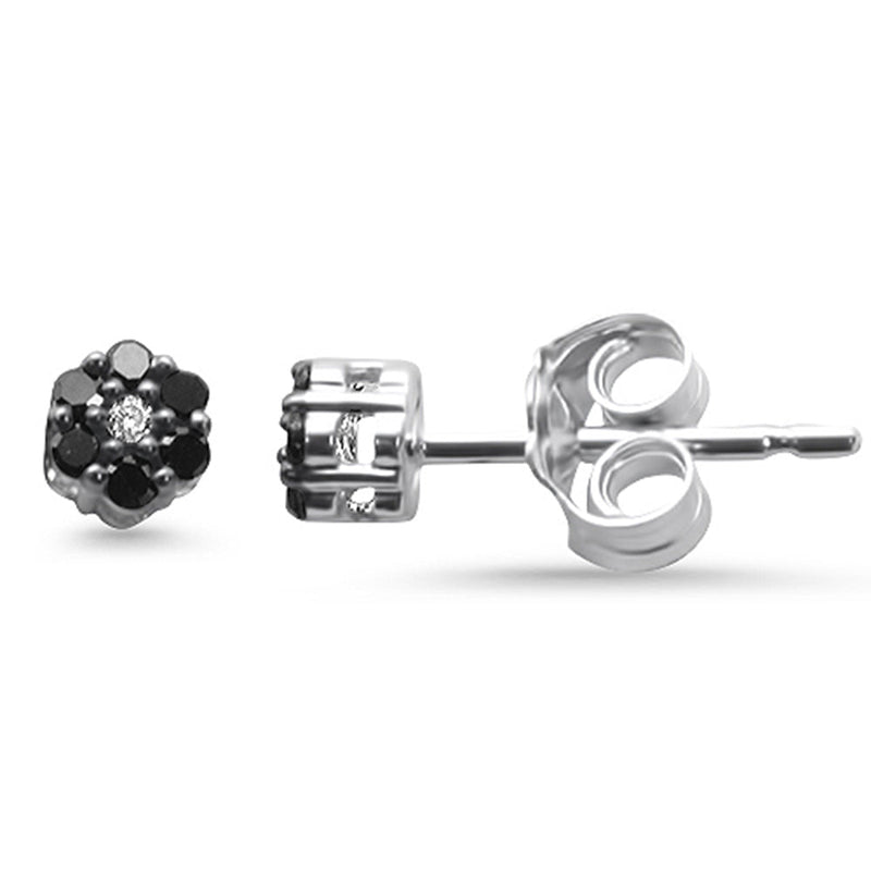 .13ct G SI 14K White Gold Black & White Diamond Flower Earrings