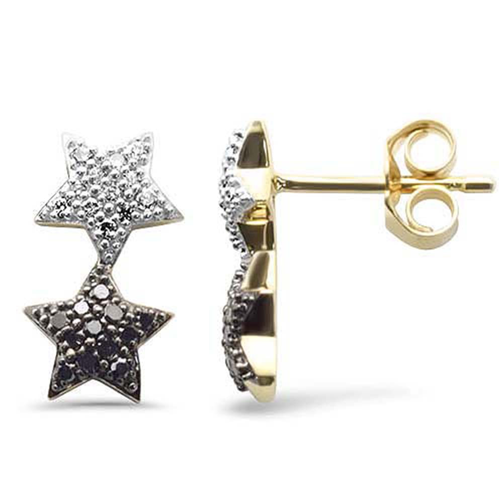 .20ct G SI 14K Yellow Gold Black & White Diamond Star Earrings
