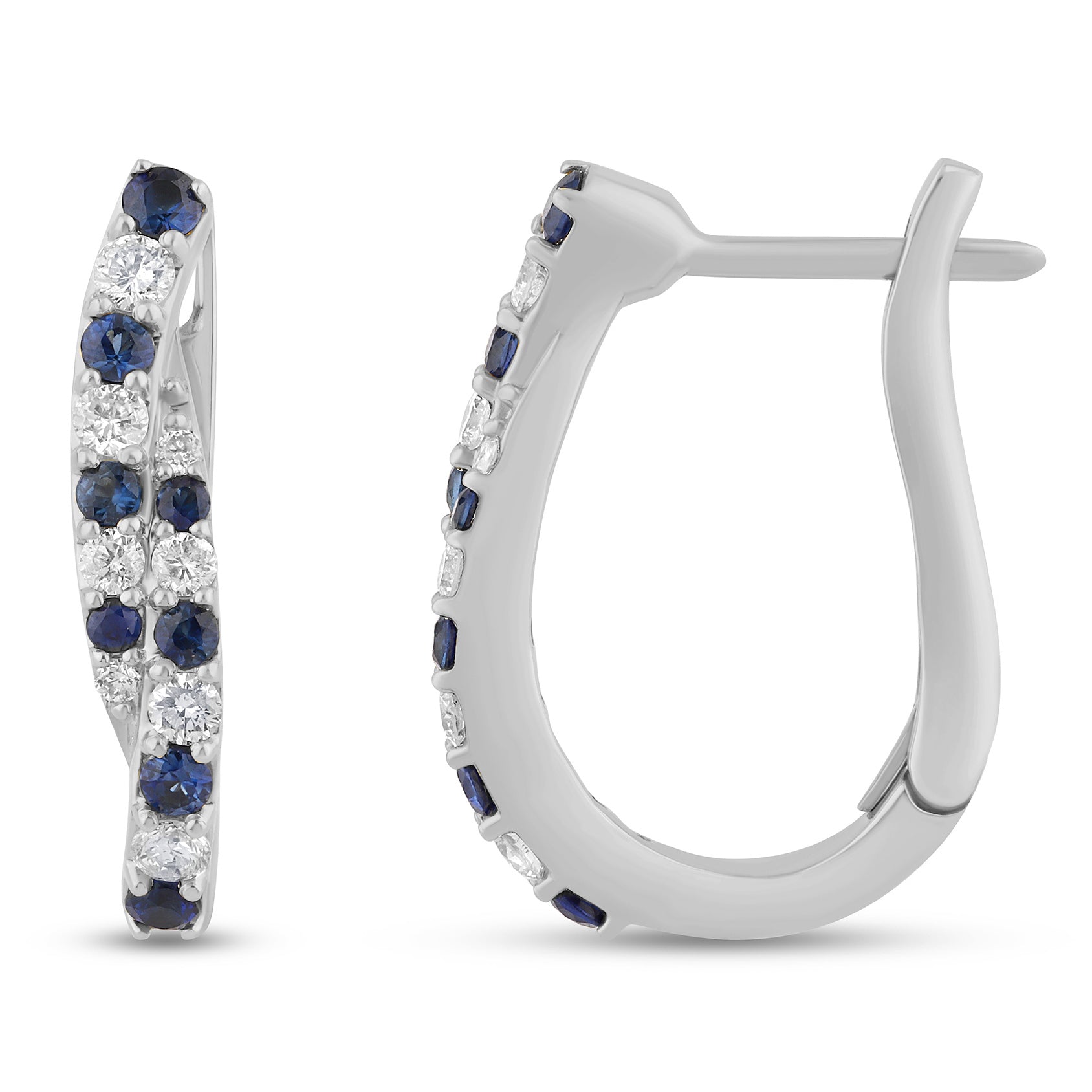 SPECIAL!.58ct G SI 14K White Gold Diamond & Blue Sapphire Gemstones Hoop Earrings