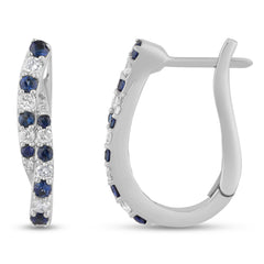 SPECIAL!.58ct G SI 14K White Gold Diamond & Blue Sapphire Gemstones Hoop Earrings