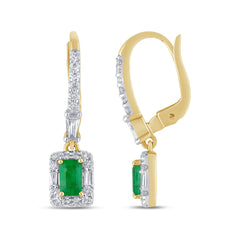SPECIAL!1.02ct G SI 14K Yellow Gold Diamond & Emerald Gemstones Dangle Earrings