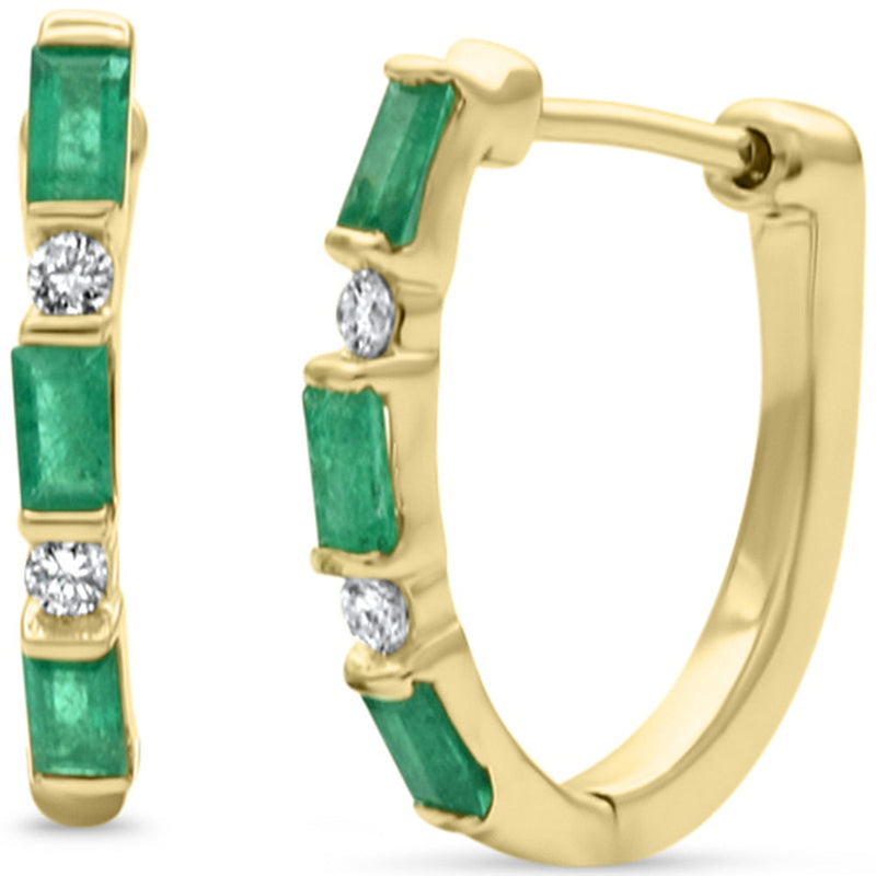 SPECIAL! .66ct G SI 14K Yellow Gold Diamond & Natural Emerald Gemstones Hoop Earrings