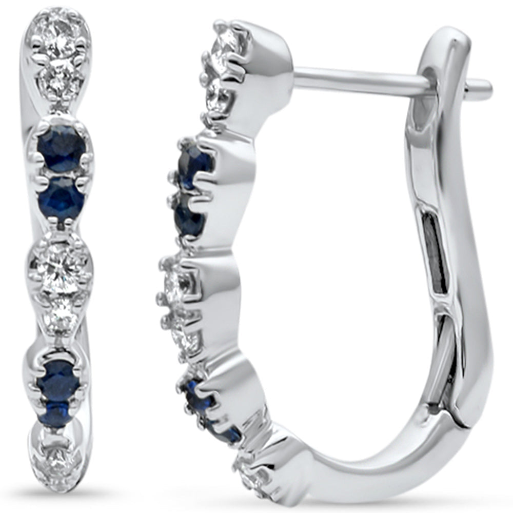 SPECIAL! .38ct G SI 14K White Gold Diamond & Blue Sapphire Gemstones Hoop Earrings