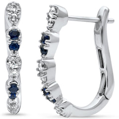 SPECIAL! .38ct G SI 14K White Gold Diamond & Blue Sapphire Gemstones Hoop Earrings