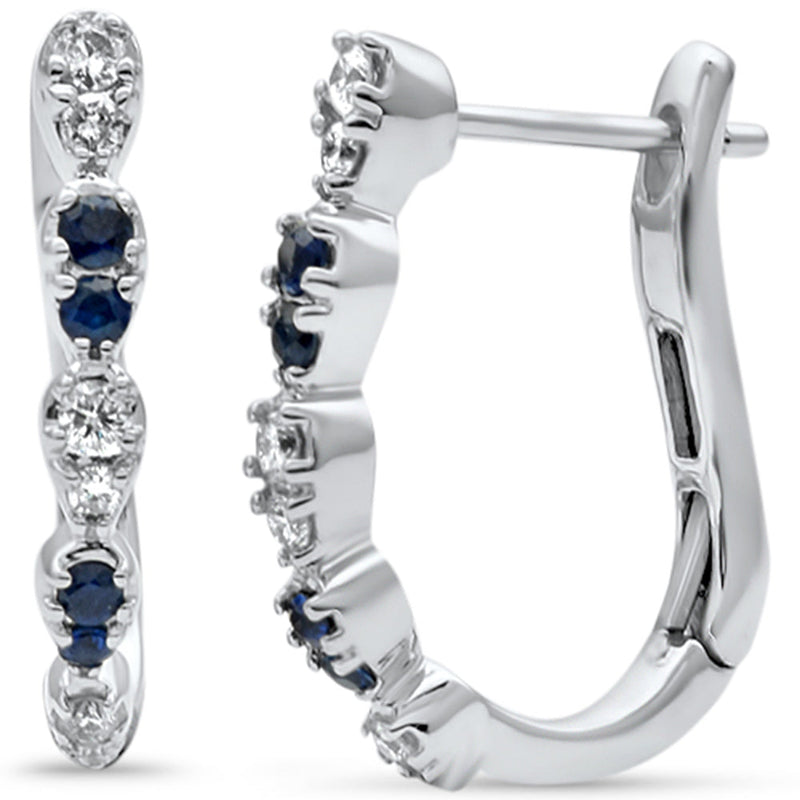 SPECIAL! .38ct G SI 14K White Gold Diamond & Blue Sapphire Gemstones Hoop Earrings