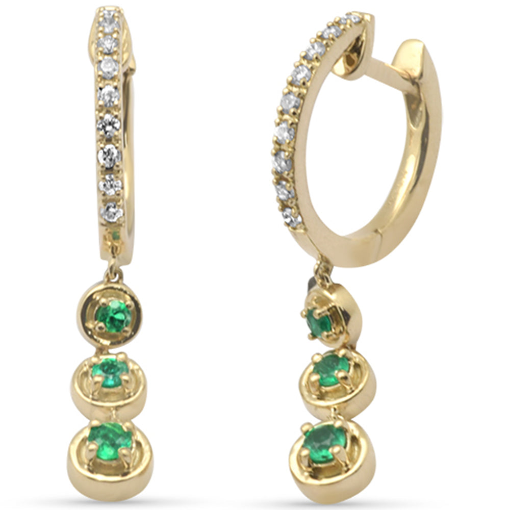SPECIAL! .32ct G SI 14K Yellow Gold Diamond & Emerald Gemstones Hoop Dangling Earrings