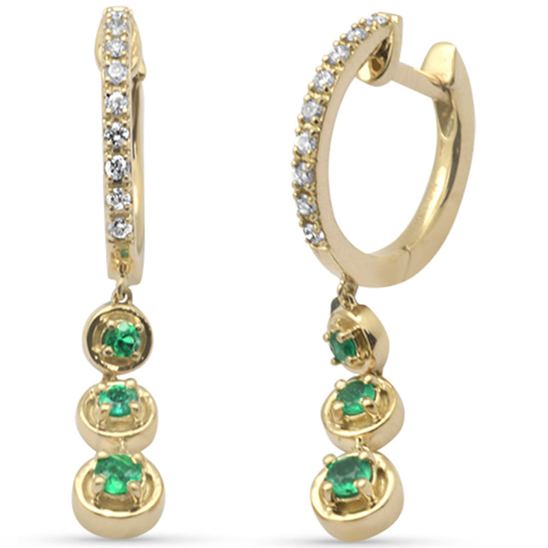 SPECIAL! .32ct G SI 14K Yellow Gold Diamond & Emerald Gemstones Hoop Dangling Earrings