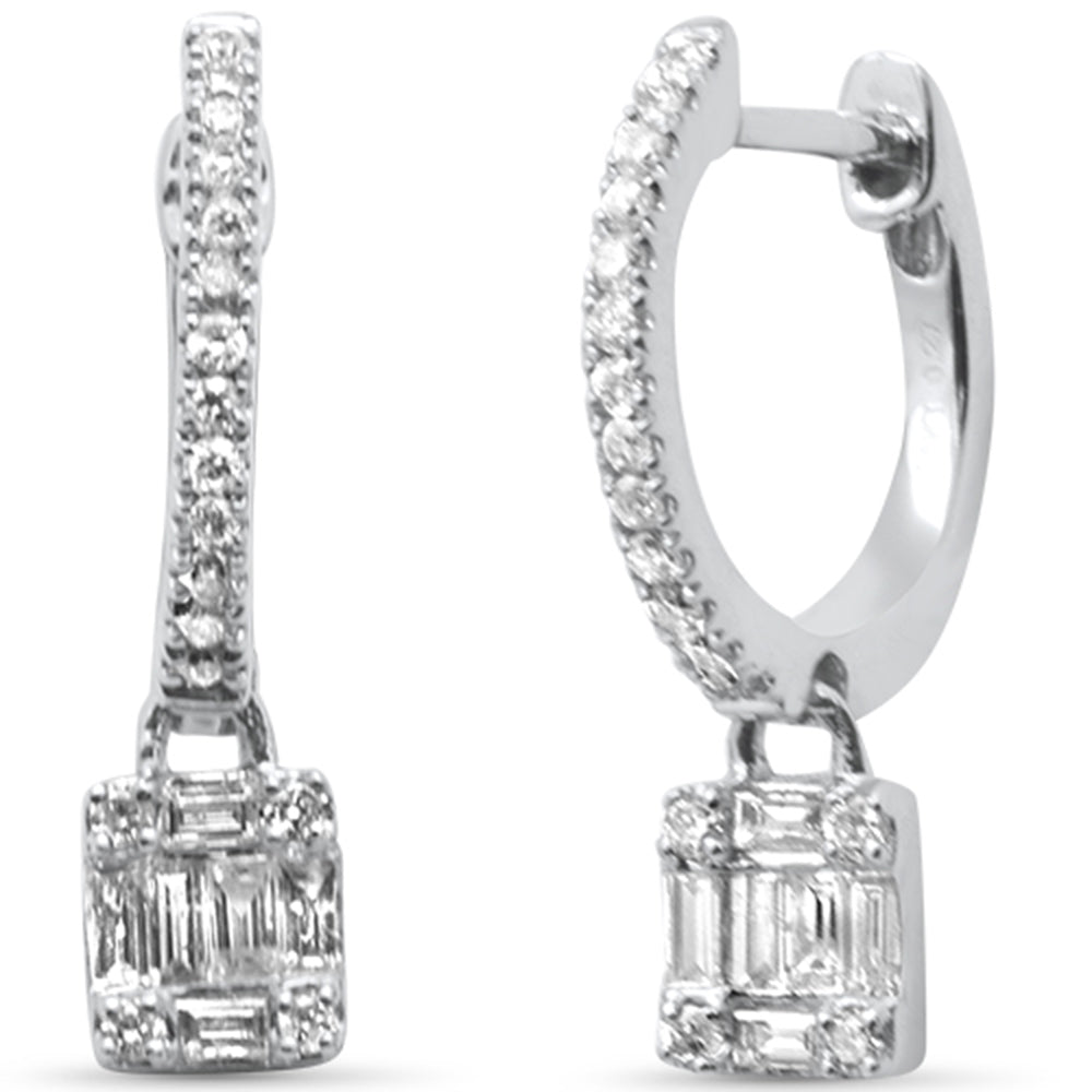 SPECIAL!.23ct G SI 14K White Gold Round & Baguette Diamond Dangling Hoop Earrings