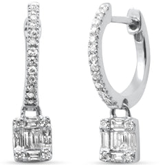 SPECIAL!.23ct G SI 14K White Gold Round & Baguette Diamond Dangling Hoop Earrings