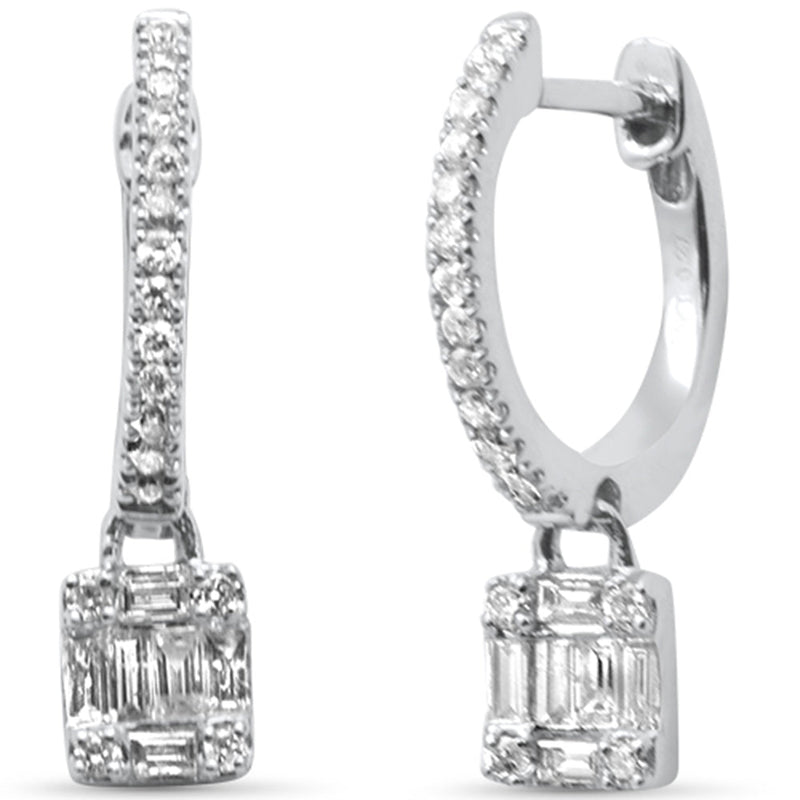 SPECIAL!.23ct G SI 14K White Gold Round & Baguette Diamond Dangling Hoop Earrings