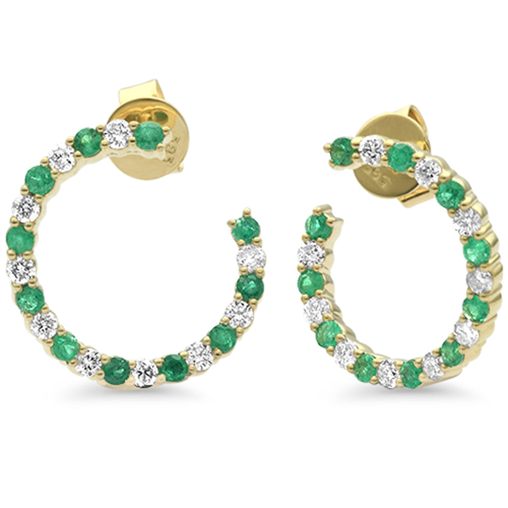 SPECIAL! 1.06ct G SI 14K Yellow Gold Diamond & Emerald Gemstones Hoop Earrings