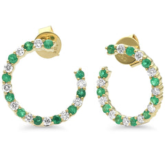 SPECIAL! 1.06ct G SI 14K Yellow Gold Diamond & Emerald Gemstones Hoop Earrings