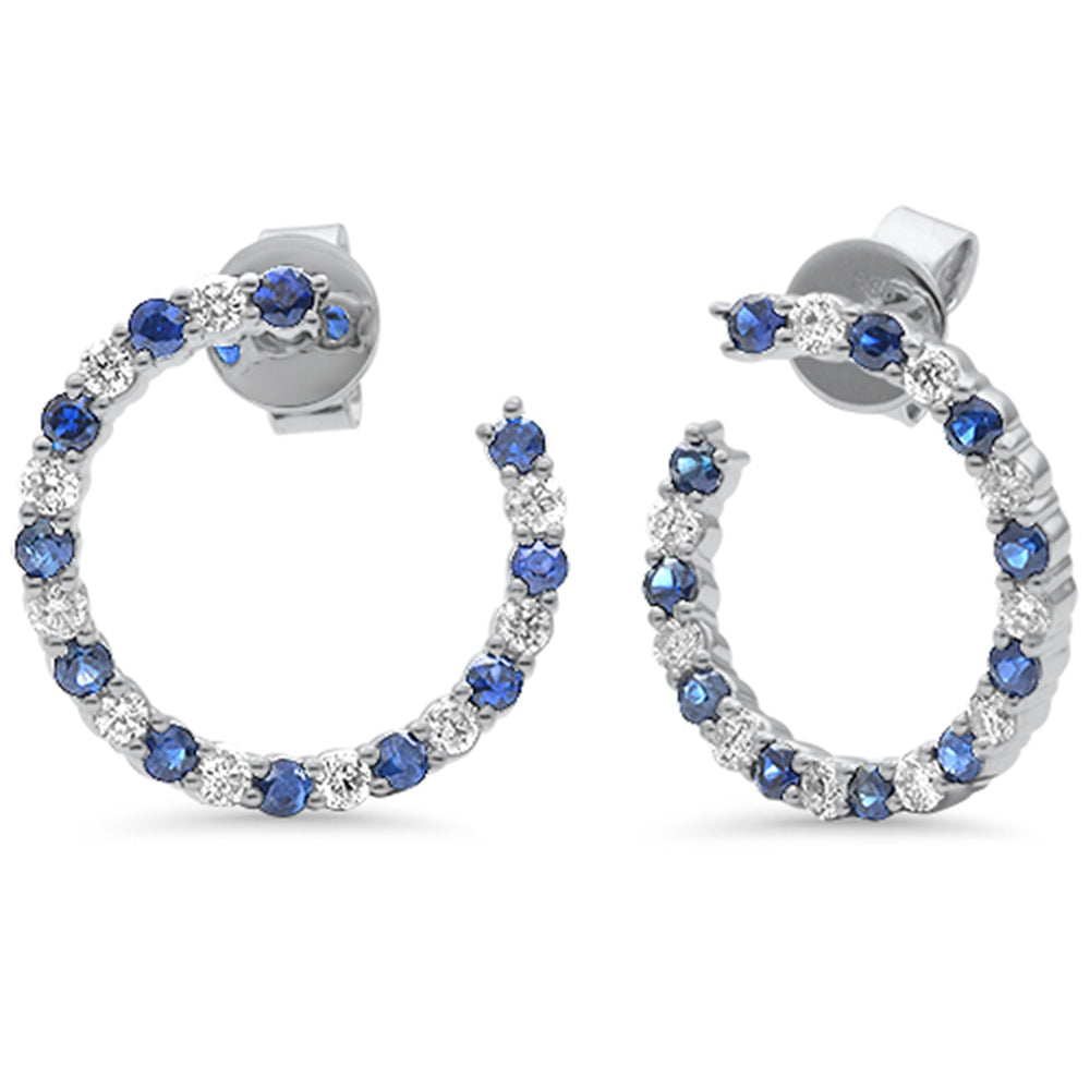 SPECIAL! 1.19ct G SI 14K White Gold Diamond & Blue Sapphire Gemstones Hoop Earrings
