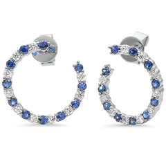 SPECIAL! 1.19ct G SI 14K White Gold Diamond & Blue Sapphire Gemstones Hoop Earrings