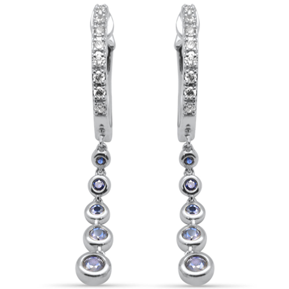 SPECIAL! .38ct G SI 14K White Gold Diamond Blue Sapphire Gemstones Dangling Hoop Earrings
