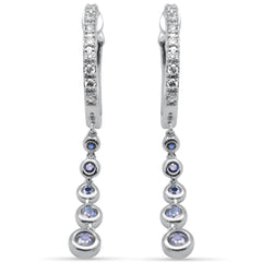 SPECIAL! .38ct G SI 14K White Gold Diamond Blue Sapphire Gemstones Dangling Hoop Earrings