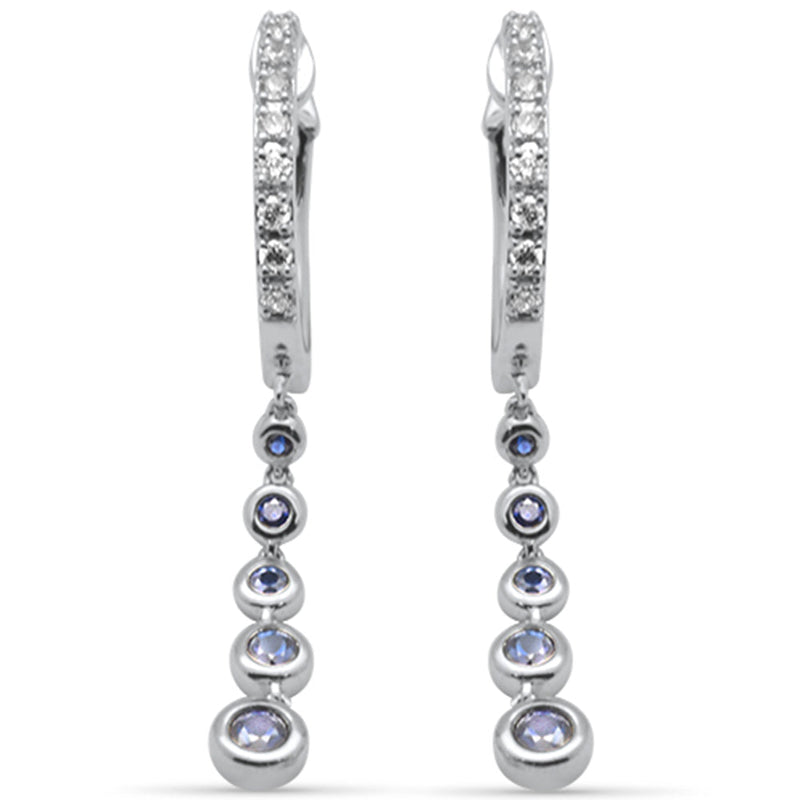 SPECIAL! .38ct G SI 14K White Gold Diamond Blue Sapphire Gemstones Dangling Hoop Earrings
