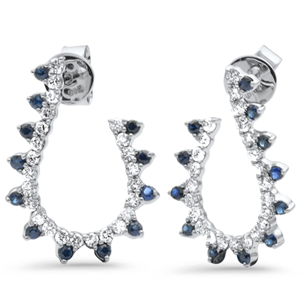 SPECIAL! 1.11ct G SI 14K White Gold Diamond & Blue Sapphire Gemstones J Hoop Earrings