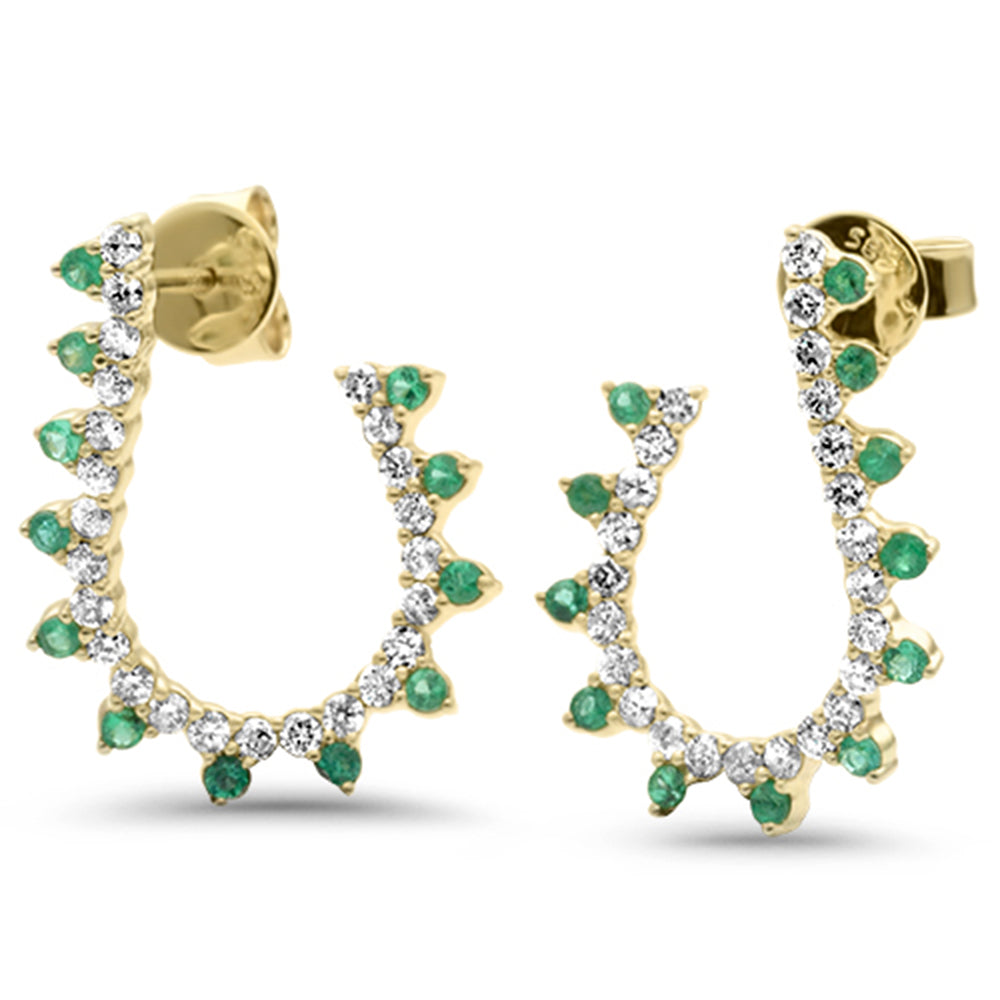 SPECIAL! 1.01ct G SI 14K Yellow Gold Diamond & Emerald Gemstones J Hoop Earrings