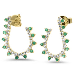 SPECIAL! 1.01ct G SI 14K Yellow Gold Diamond & Emerald Gemstones J Hoop Earrings