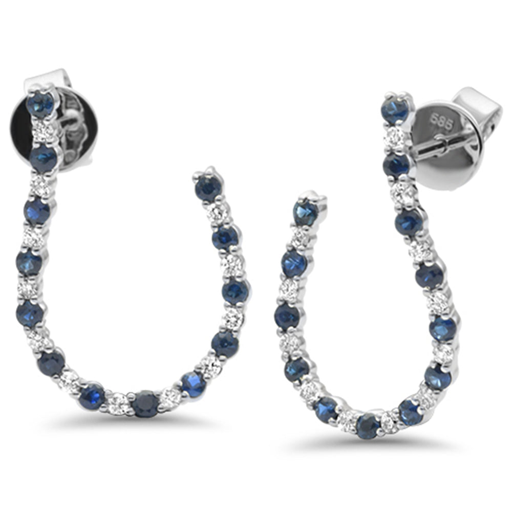 SPECIAL! .85ct G SI 14K White Gold Diamond & Blue Sapphire Gemstones J Hoop Earrings