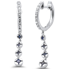 SPECIAL! .39 G SI 14K White Gold Diamond Blue Sapphire Gemstones Dangling Hoop Earrings