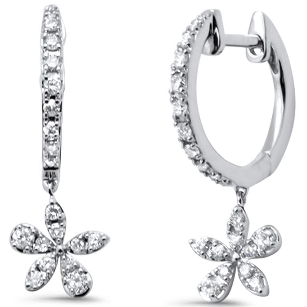 SPECIAL! .34ct G SI 14K White Gold Diamond Flower Dangling Hoop Earrings